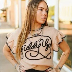 L&B Beige 'Giddy Up' Short Sleeve Top